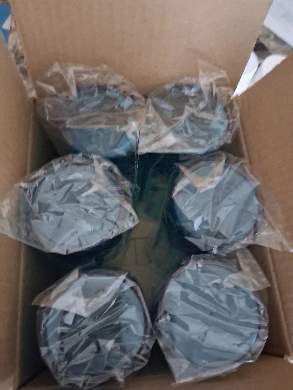 6 Transparent Crystal Cut  Highball Plastic Tumblers Set  6 Ocean Blue 14oz.